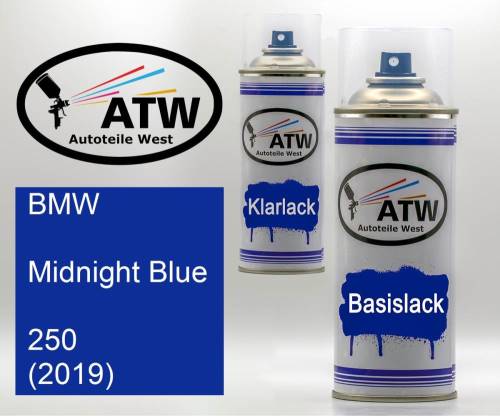 BMW, Midnight Blue, 250 (2019): 400ml Sprühdose + 400ml Klarlack - Set, von ATW Autoteile West.